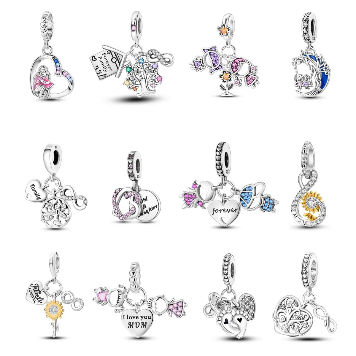 MULA Family and Friendship Jewelry - 925 Silver Heart Pendant with Zirconia, Fits All Pandora Bracelets and Necklaces, Best Gift for Girls and Women