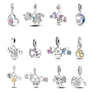 MULA Family and Friendship Jewelry - 925 Silver Heart Pendant with Zirconia, Fits All Pandora Bracelets and Necklaces, Best Gift for Girls and Women