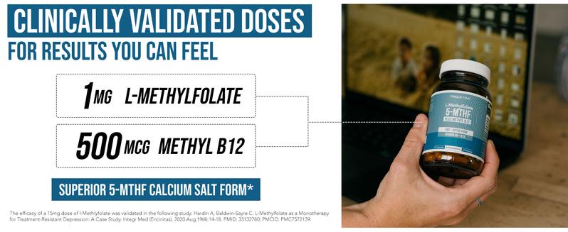 L-Methylfolate 1mg + Methyl B12 | Active 5-MTHF Form, Supports Mood, Cognition, and Methylation – 60 Capsules