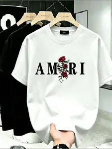 Men's Round Neck Casual Loose Fit T-Shirt, Letter Print Design, Comfortable Daily Wear, Perfect for Relaxing and Leisure