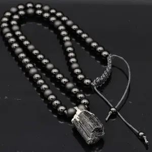 Raw Pendant Natural Black Onyx Gemstone Protection Stone Necklace Men's Necklace Gift for Him Necklace
