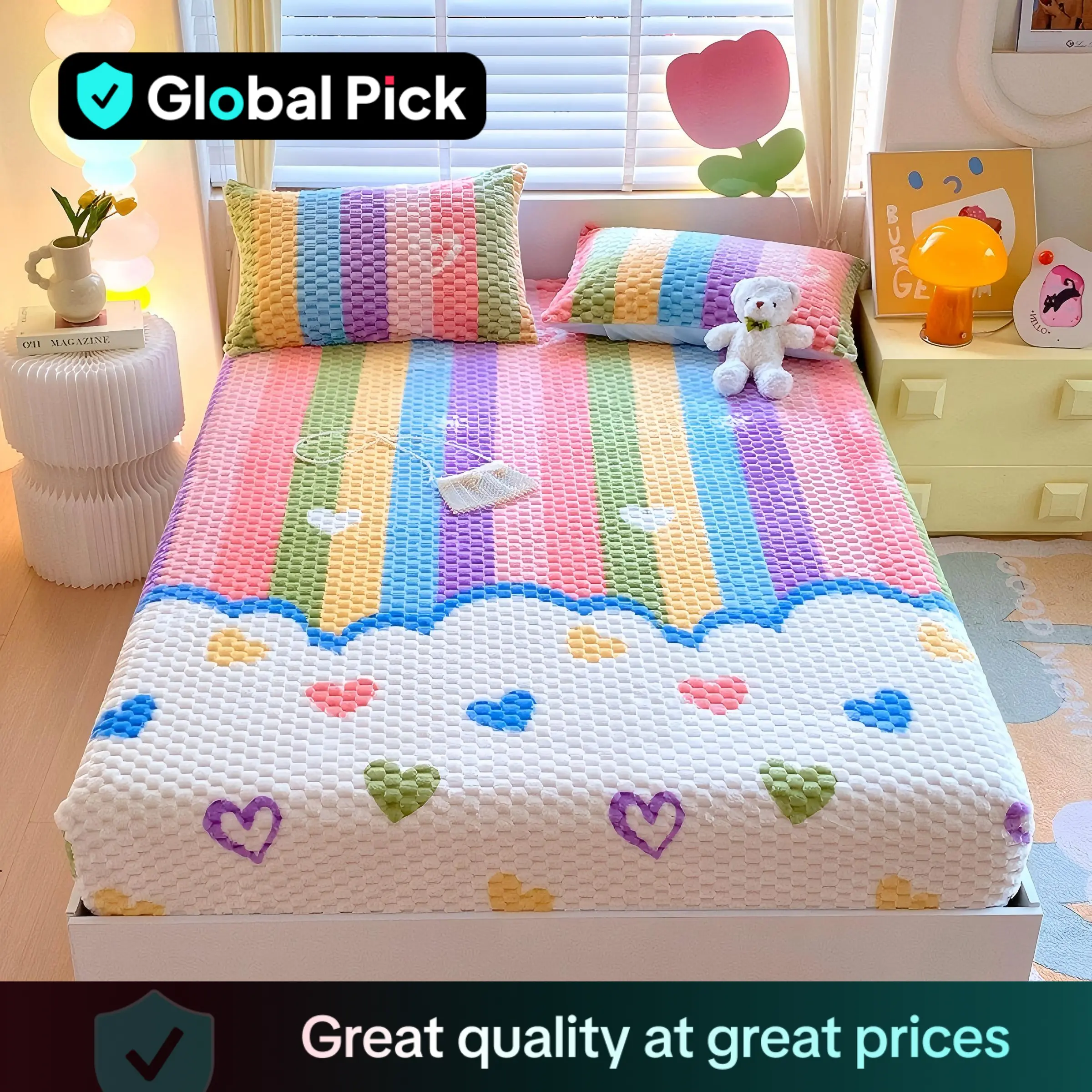 Thickened Cartoon Bedding Set, 1 Count Fitted Sheet & 2 Counts Pillowcase without Filler, Warm Touch Dustproof Soft and Comfortable Bedding, Suitable