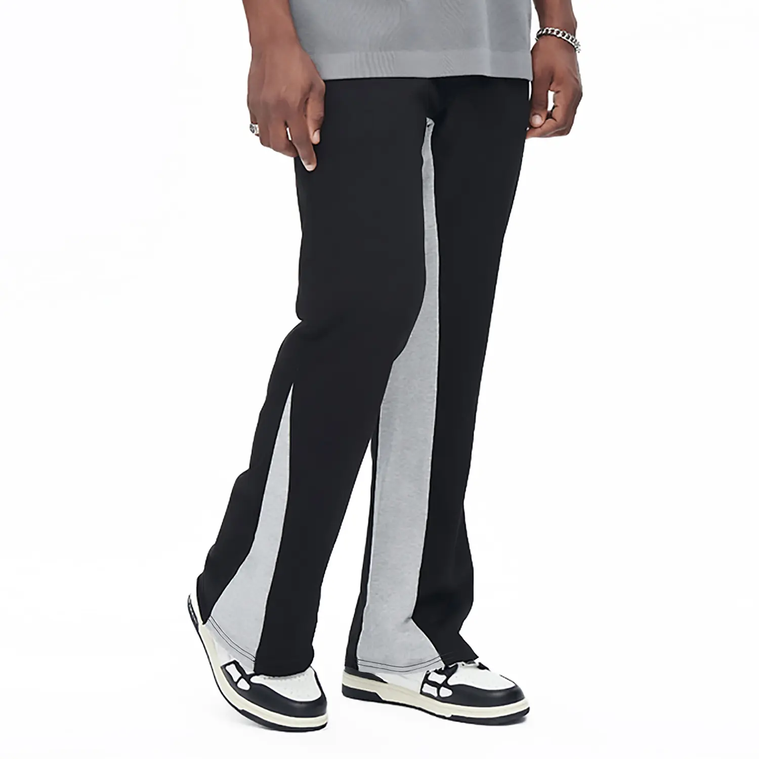 Mens Stacked Flared Sweatpants Baggy Wide Leg Pants Fashion Patchwork Athletic Streetwear Trousers Wideleg