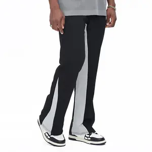 Mens Stacked Flared Sweatpants Baggy Wide Leg Pants Fashion Patchwork Athletic Streetwear Trousers