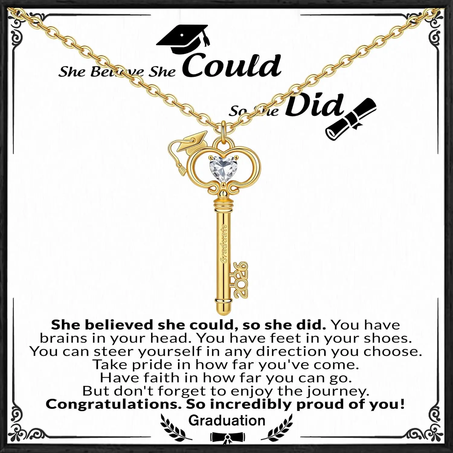 Graduation Gifts, Gold Key Graduation Necklace for Her 2026 Grad Gifts Anniversary Gold Jewelry for Women Sister Friend Classmates Teacher