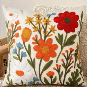 Colorful Botanical Floral Pillow Cover for that Perfect Aesthetic. 🌸 Handmade Textured Vibes to Level Up Your Sofa or Bedroom. Cozy Farmhouse Decor Must-Have!