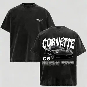 Vintage Washed Corvette C6 Graphic T-Shirt, Washed Racing Car Tee, 100% Cotton Crewneck, Classic Sports Car Merch for Men & Boys, Trendy Retro Unisex Top