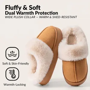 Women’s Warm Fuzzy Slippers 4cm Thick Platform Anti-Slip Sole Plush Lined Christmas Gift Idea Cozy Winter Footwear
