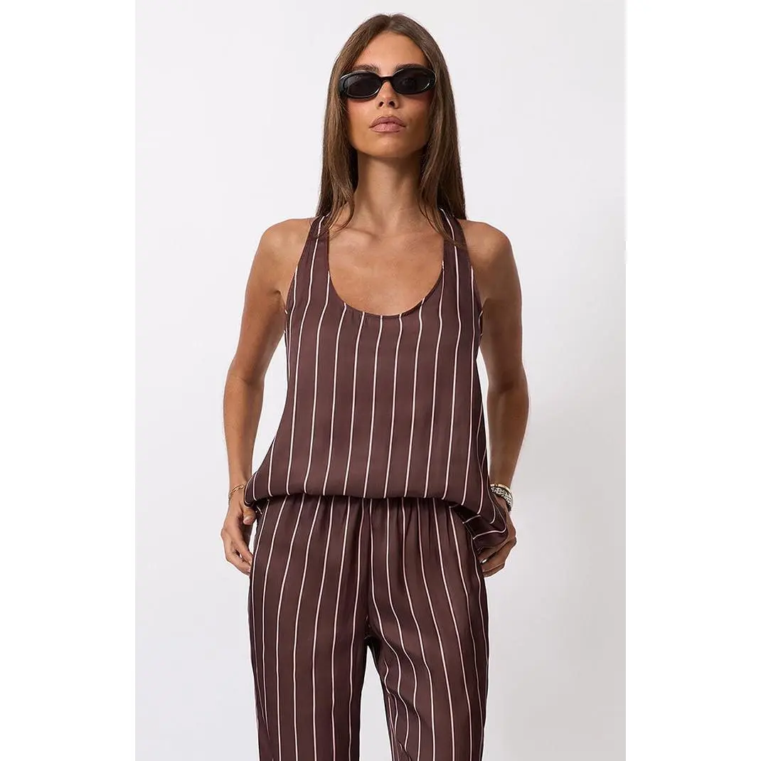 WEWOREWHAT Women's Brown Deep U Tank Top