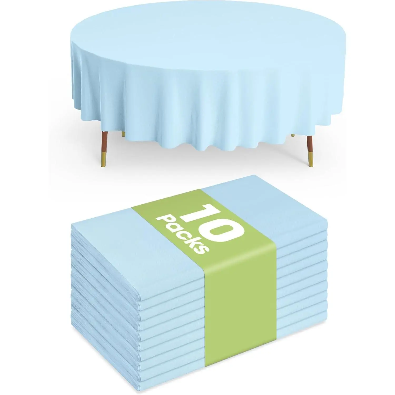 Plastic Table Cloth Disposable 10 Pack, 84'' Round Table Cloths, Easter Party, Picnic, Wedding, Decorative Tablecloths, Round, Blue Plastic Cover, Leakproof & Sturdy, Light Blue