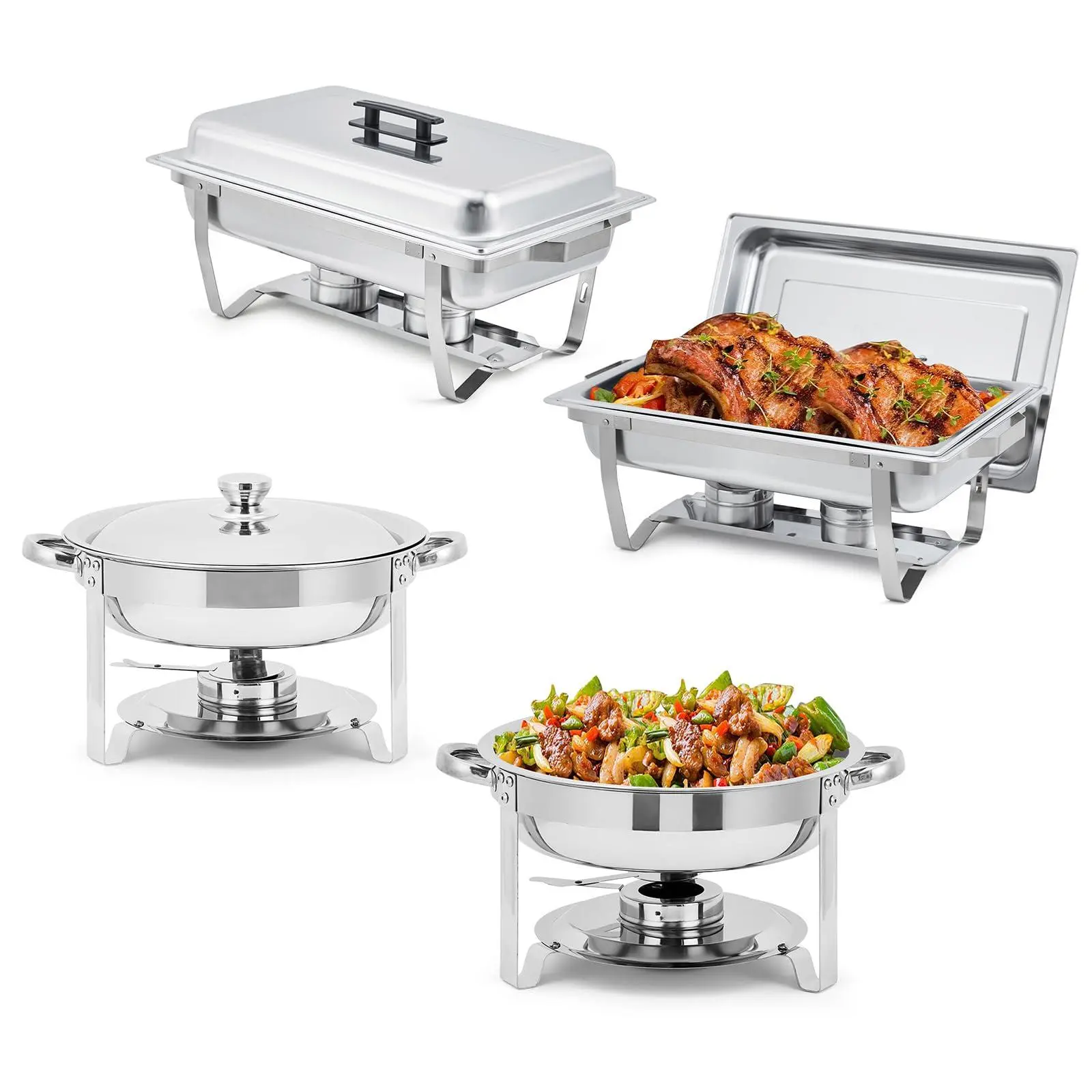 Gaomon 4-Piece Durable Stainless Steel Chafing Dish Set - Stackable Multi-Size Lidded Buffet Warmers, Tool-Free Assembly, Foldable Frame, Anti-Scald Handles, Temperature Control, Space-Saving Storage for Home Gathering, Weddings