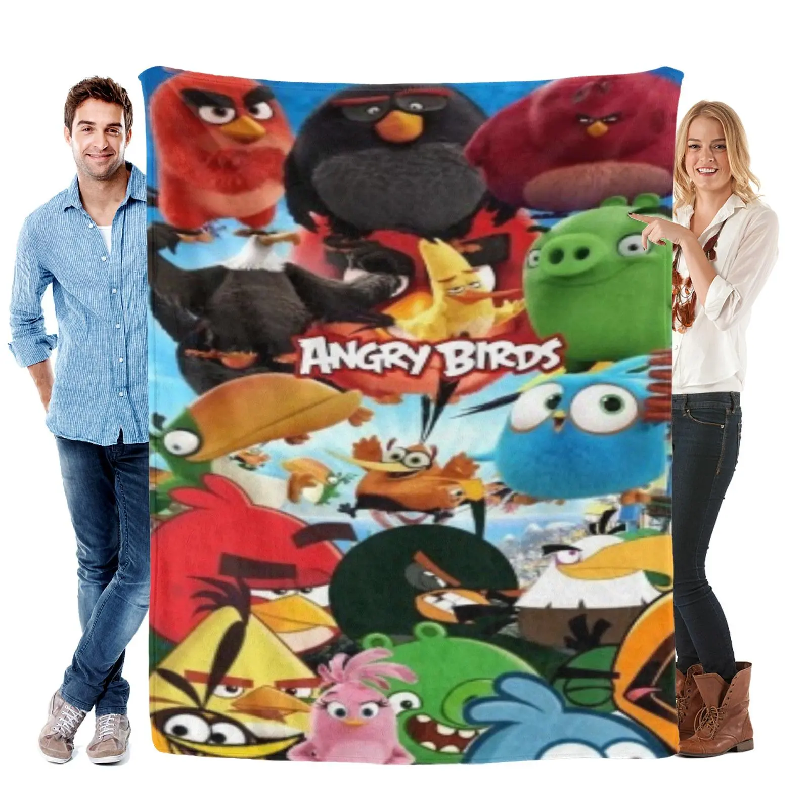 Angry Birds Game Characters Flannel Throw Blanket - Fade-Resistant Flannel Fabric, Vibrant Print, Multi-Size, Cozy Soft Plush Blanket for Couch, Ideal Gift for Game-Loving Adults