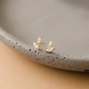 Flora Marquise Studs by Caitlyn Minimalist - Dainty Floral Diamond Stud Earrings - Wedding Jewelry - Bridal Shower Gift for Her