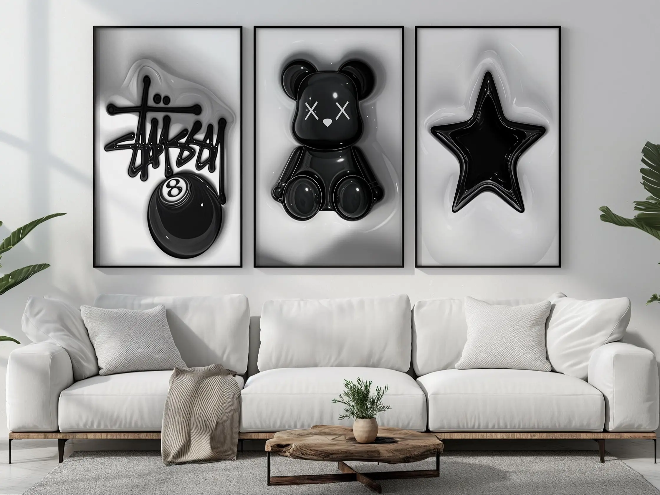 Set of 3 Hypebeast Wall Art Prints,Trendy 3D Room Decor Bundle ,No Frame
