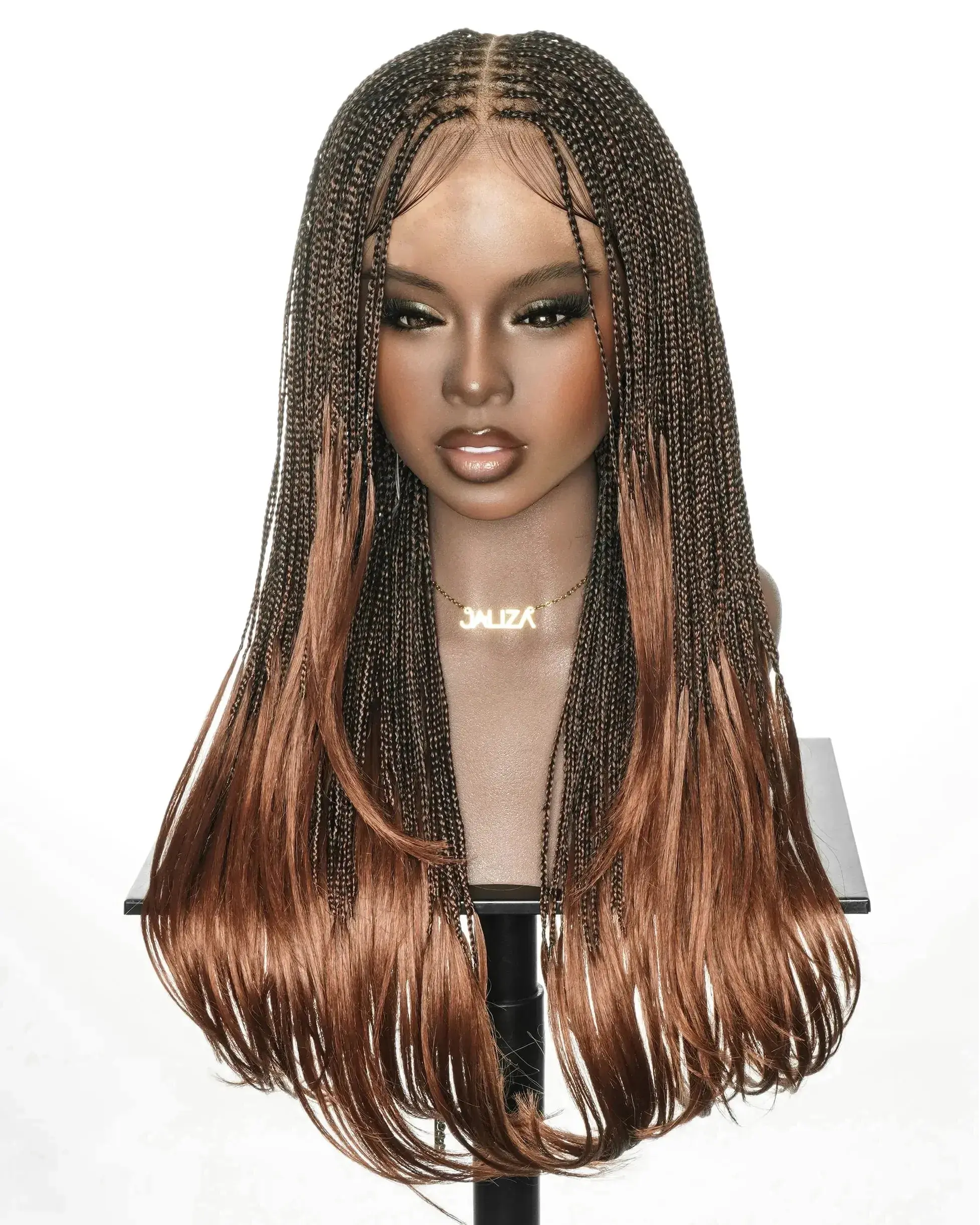 JALIZA Full Lace Braided Wig, 24" Micro Box with 289 Strands, Pre-Bleached Swiss HD Full Lace Wig with Synthetic Curly Ends