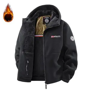 Men's Fleece-Lined Hooded Jacket with Zipper Loose Comfortable Warm and Stylish Medium Fit