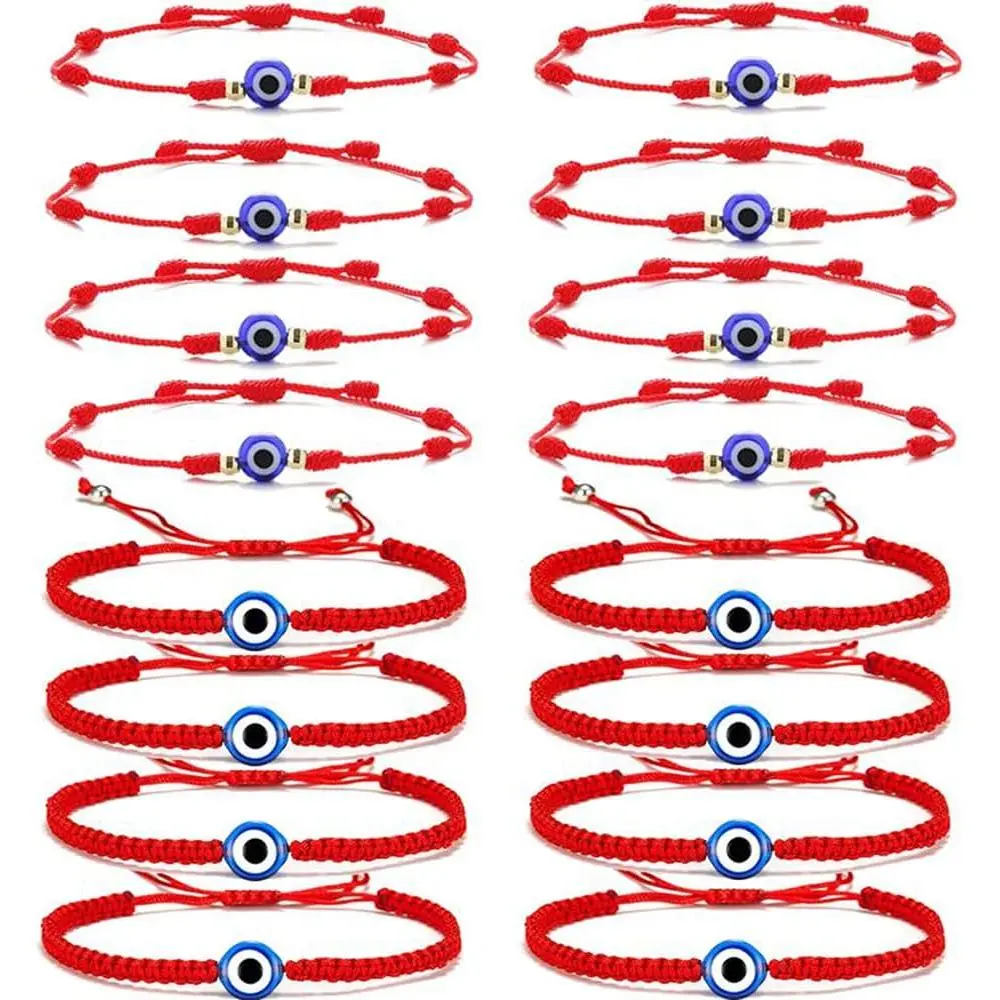 16 PCS Evil Eye Kabbalah Bracelets - Adjustable Red Rope, 7 Knots Hand-Woven Protection Amulets for Men & Women. Stylish & Lucky!
