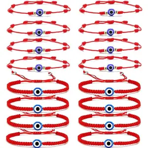 16 PCS Evil Eye Kabbalah Bracelets - Adjustable Red Rope, 7 Knots Hand-Woven Protection Amulets for Men & Women. Stylish & Lucky!