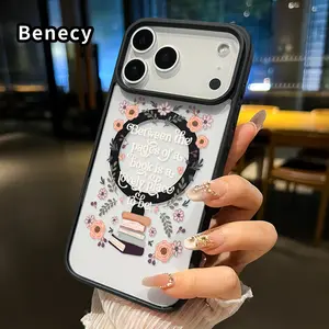 Magnetic Phone Case Supports Wireless Charging for iPhone 17 16  Pro Max Plus 15 14 13 12 11 Air E Bookish Floral Haven Pattern Non-Yellowing Shockproof Soft Silicone Transparent Acrylic Cover