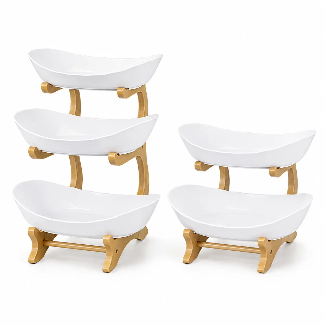 2-Tier/3-Tier Wood-Style Snack Holder Basket Stand - Removable Serving Trays, Space Saver Modern Kitchen Countertop Bowl Organizer for Party Ready Snacks, Bread, Candy, Home Display