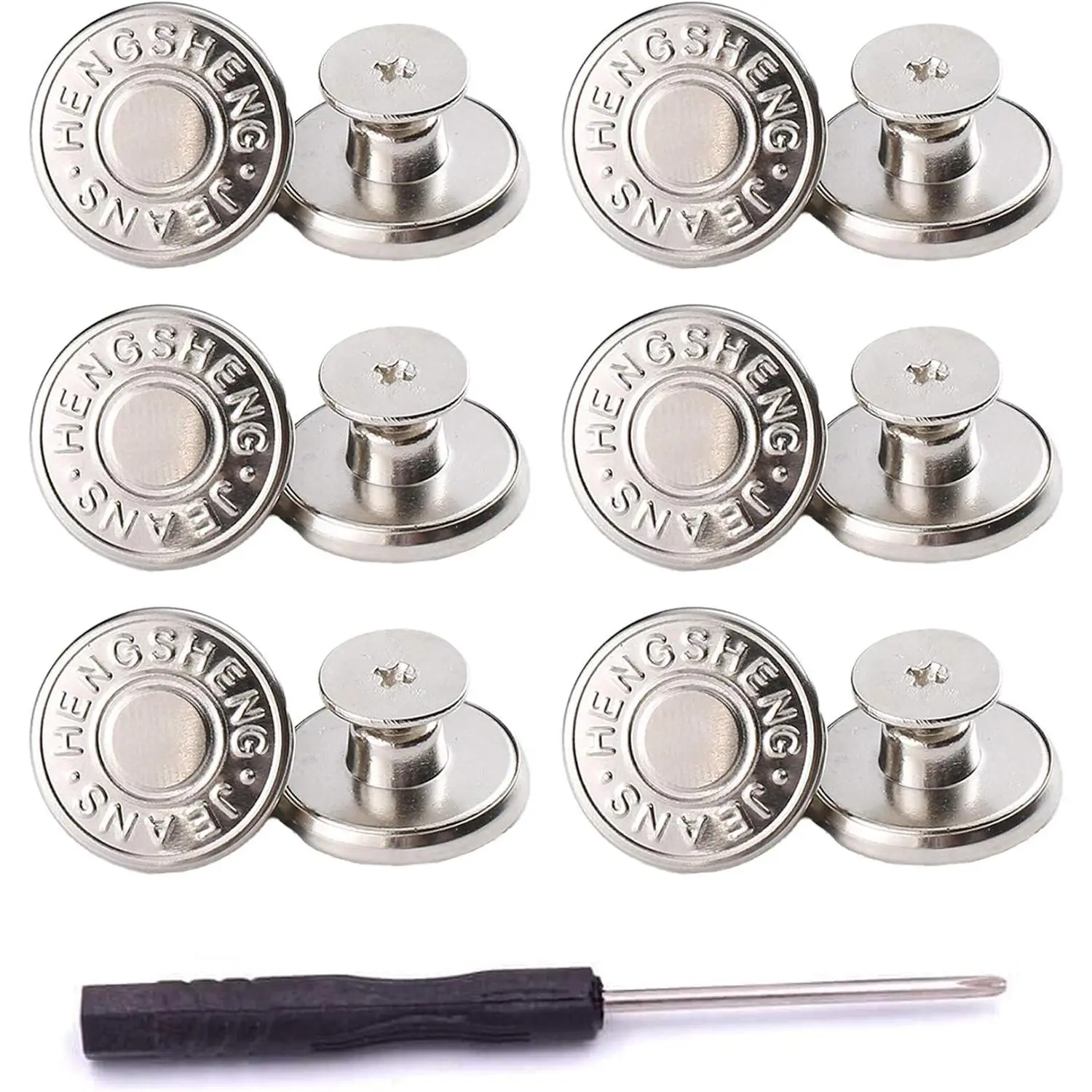 12 Sets  Jeans Buttons  17mm No Sewing Metal Button Repair Kit Nailess Removable Jean Buttons  Combo Thread Rivets and Screwdrivers