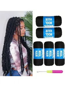 Brazilian Wool Hook Extensions, Soft and Durable, Ideal for Braids, Halloween and Christmas, Medium Length, Straight Hair