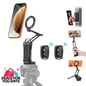 OMOTON TP02 Pro Magnetic Cellphone Mount Stand, Adjustable Metal Holder with 1/4"-Screw & Arca-Swiss, Built-in Bluetooth Shutter Remote for Photo Shooting, Compatible with iPhone & Samsung Mobile Smartphone Accessories #DealsForYouDays