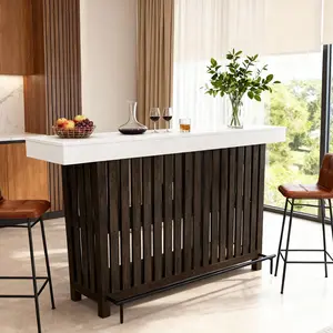 Garvee 63" Home Bar Table, Mini Coffee Bar Pub Table with 2-Tier Storage, Footrest, Kitchen Islands for Dining Room, Bistro, Living Room