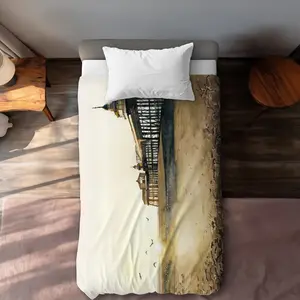 360 stand Twin Extra-Long Bathroom Bridge Duvet Cover - Bedroom Bedding Set with Beach Scene Coastal Sunset Printed Face, Machine-Wash Bedding Linen for Home Decor, Sunset Duvet Covers