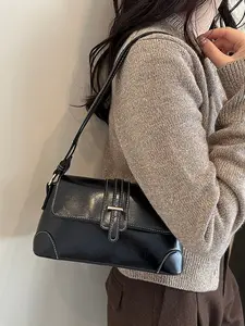 Women's Vintage Faux Leather Crossbody Bag, Adjustable Shoulder Strap, Fashion Buckle Design, Casual and Office Use, Fashionable Crossbody Bag