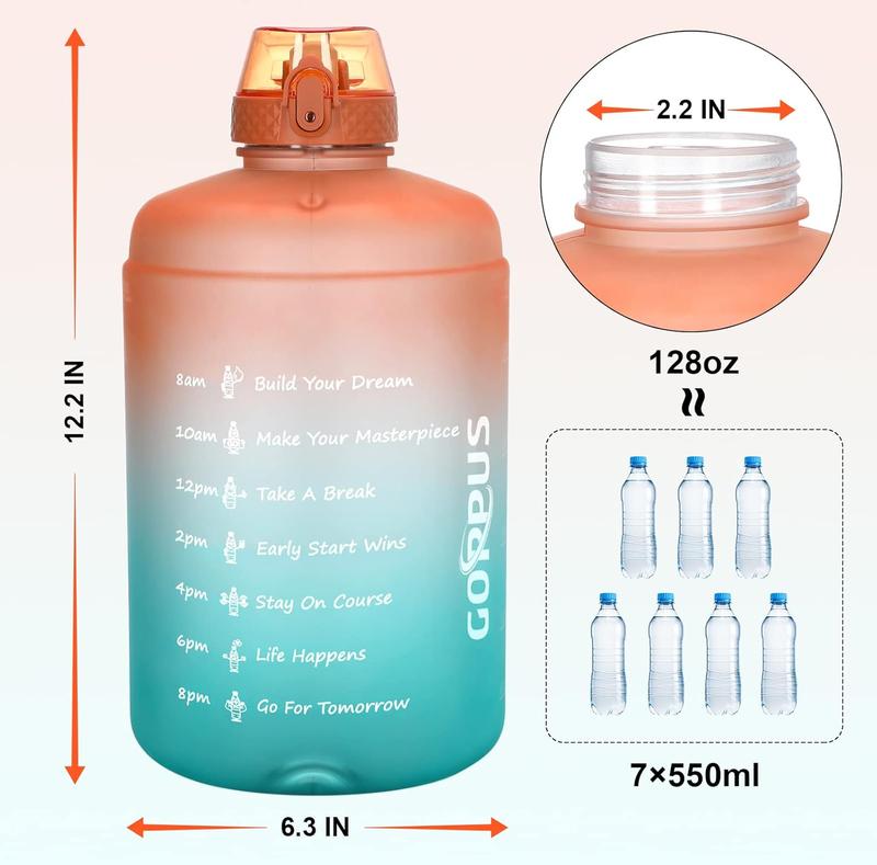GOPPUS 128 oz Gallon Water Bottle With Time Marker Big Water Bottle Motivational 1 Gallon Water Bottle With Straw Large Water Bottle Water Jug With For Drinking, 2 Lids(Straw/Chug Lid),BPA Free,Weekly Pick Sale