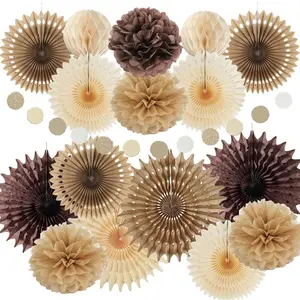 Brown Party Decorations Brown and Beige Paper Fans Party Decorations Neutral Party Decorations Honeycomb Balls Beige Rustic Birthday Wedding Boho Baby Shower Brown Engagement Decor