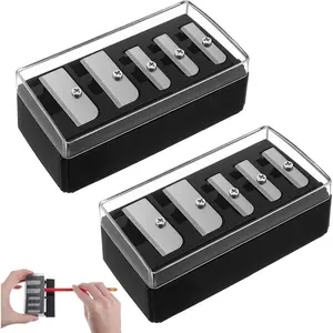 5 Hole Makeup Pencil Sharpener 2 Pcs Eye Liner Sharpener Tool with Plastic Lid Cosmetic Long Point Manual Eye Pencil Sharpener for Women Eyeliner Lip Liner and Eyebrow Pencils Black
