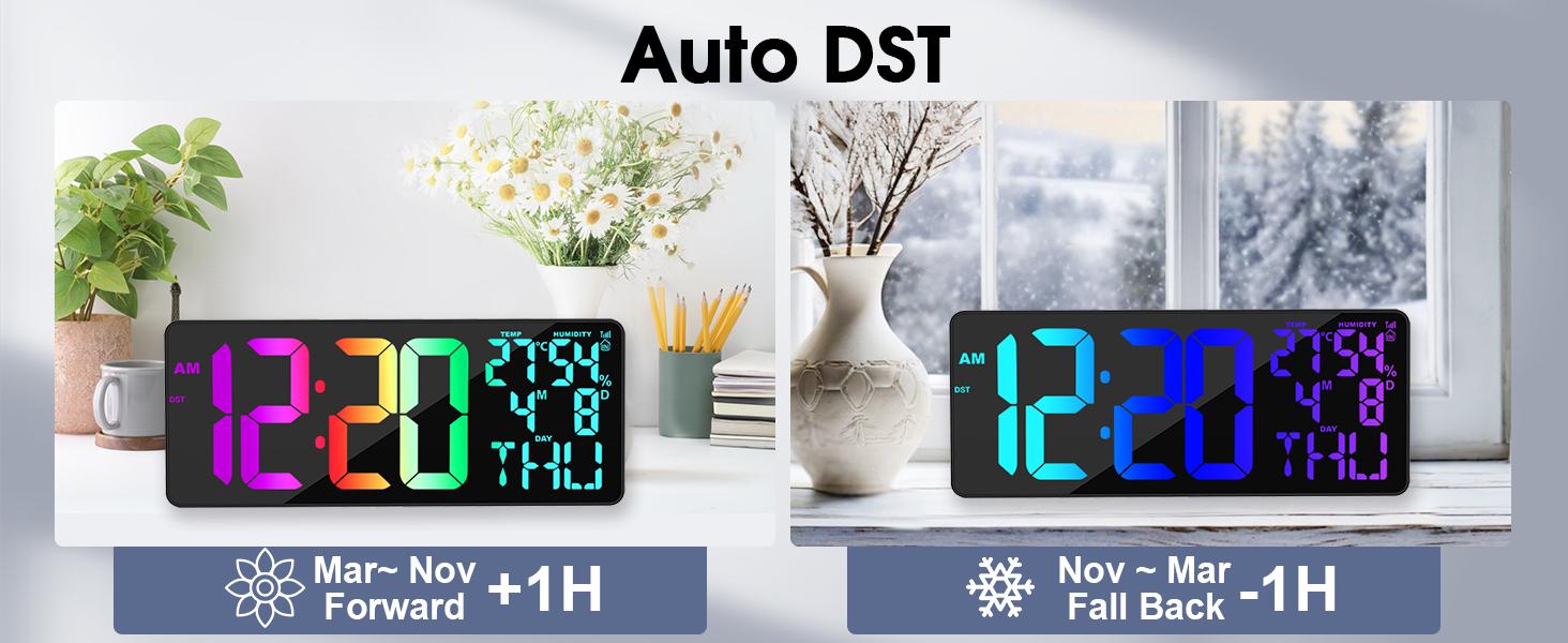 11 RGB Color Changes Large Digital Wall Clock/Bluetooth Auto Time Sync, Remote-Controlled Digital Wall Clock Large Display with Alarm/Timer Function, DST, Indoor Temperature/Humidity Display (18 inch) 11 RGB Color Changes Large Digital Wall Clock/Bluetooth Auto Time Sync, Remote-Controlled Digital Wall Clock Large Display with Alarm/Timer Function, DST, Indoor Temperature/Humidity Display (18 inch)