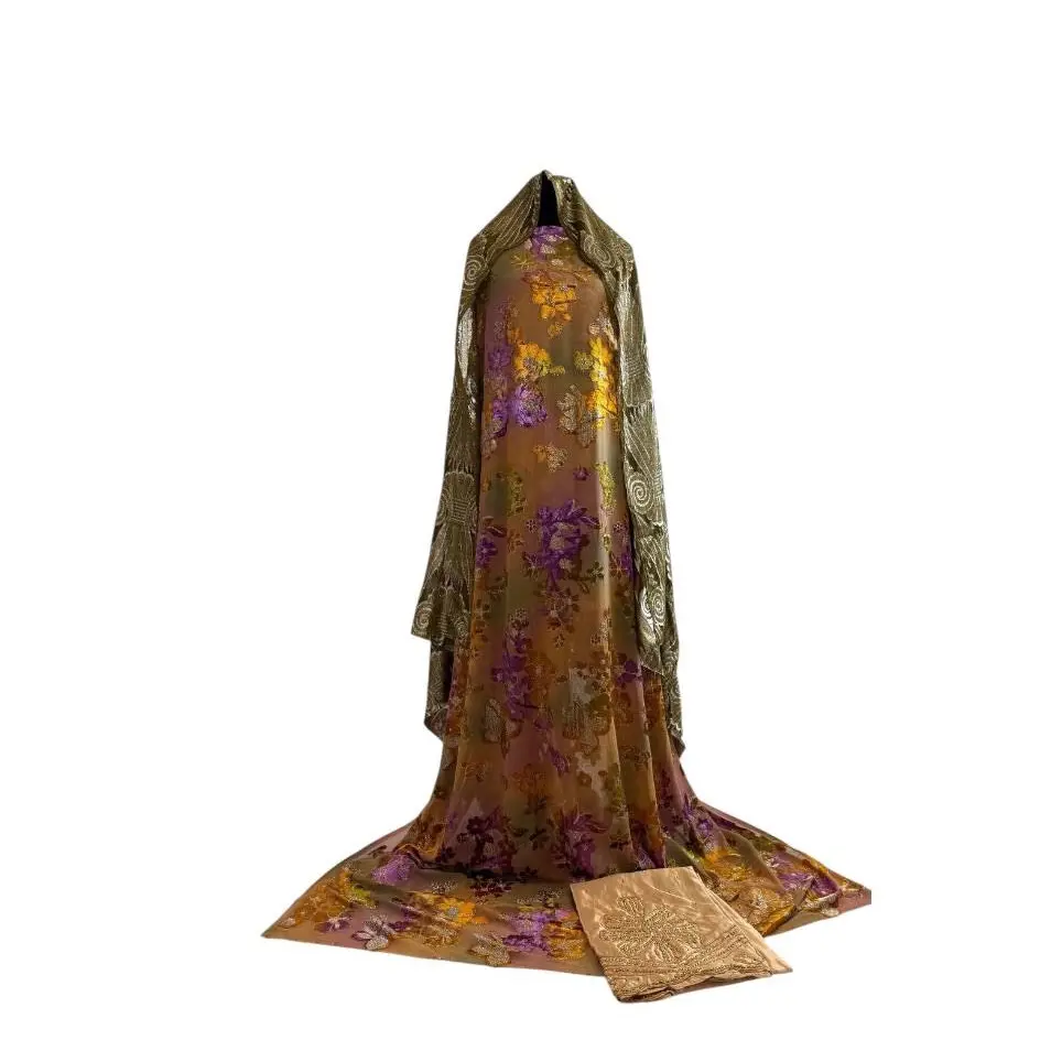 Golden Orchid Luxury Floral Dirac Set with Champagne Shawl