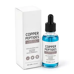 GHK-Cu Copper Peptide Facial Serum, a firming, moisturizing, and anti-wrinkle skincare serum. 1 fl oz (approx. 30 ml) contains hyaluronic acid | Suitable for both men and women | Suitable for all skin types