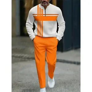 Half Zipper Fashion Casual Set with Trendy and Personalized Stripe Design, Simple, Comfortable and Versatile