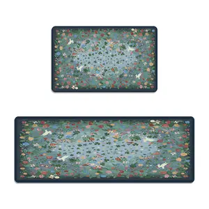 Whimsical Floral Bunny Kitchen Runner Set Non-Woven Non-Slip Mat for Cottagecore Home Decor