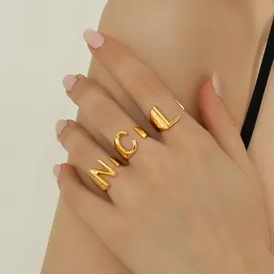 U7 Bold Initial Letter Open Ring Capital Letter Adjustable Rings Women’s Signet Ring for Party