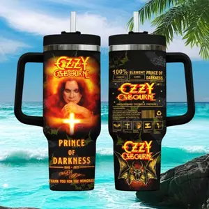 Ozzy Osbourne 40oz Tumbler With Handle Stainless Steel, Mug Gift Fan Prince Of Darkness, Flasks For Fan Black Sabbath, Retro Rock Music Tumbler, Vintage Heavy Metal Cup, Rock Legend Artwork  Tumbler, Musician Fan For Drinkware