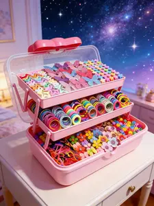 511pcs Complete Hair Accessories Set for Little Girls with multifunctional storage box, including flower and star hair clips, hair rings, headbands and elastic bands, a lovely gift choice for festivals, parties and daily use.