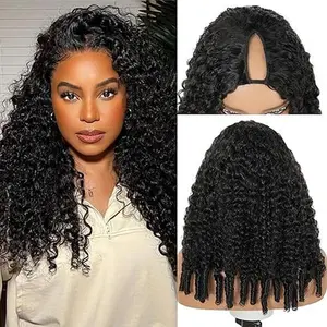 [V-Part WIG] Hot Star Burmese Curly V Part Wigs With Invisible Strap Drawstring 100% Human Virgin Hair Body Wave Glueless Wig Curly Wigs Natural Black