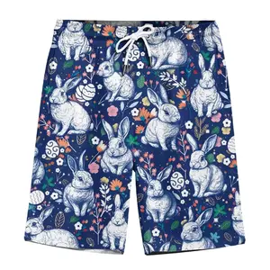 Men's Easter Rabbit Hawaiian Shorts, Retro Bunny Beachwear