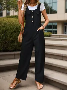 Women's Stylish Casual Commuter Pants Summer New Minimalist European Style Strap Overall Sleeveless Classic, Fitted Slim-Fit Woven Fabric, Moderate Thickness, Non-Sensitive Goods Womenswear