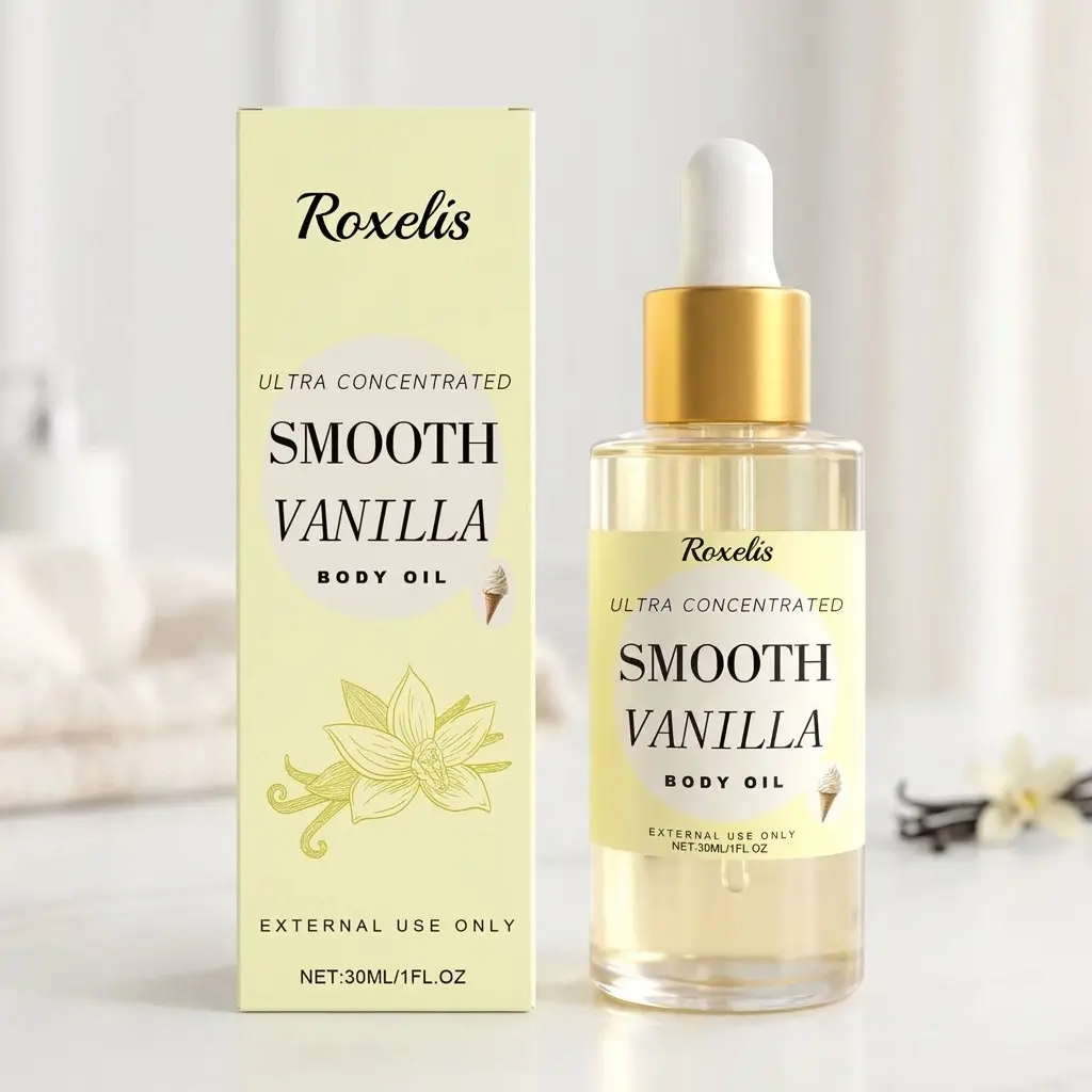 Roxelis Vanilla Smooth Cream Body Oil, Gentle Moisturizing, Moisturize, Moisture, Long-Lasting Scent, Scented, Sweet Girl Atmosphere, Natural Fragrance, Aroma Body Oil, Hydrating Skin Care