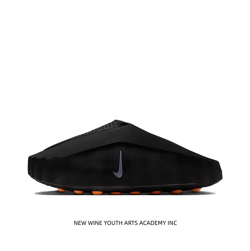 Black Upper Orange Outsole Nike Mule Lifestyle Slides Closed Toe Anti-Collision Design Slip-On Easy Wear Unisex Indoor Outdoor All-Day Comfort Casual Shoes