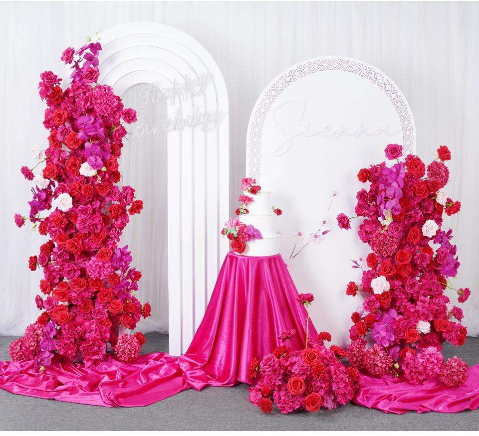 S-A7645 Red Pink Rose Hydrangea Orchid KT Board Floral Row Wedding Backdrop Arrangement Stage Floor Flower S-A7645 Red Pink Rose Hydrangea Orchid KT Board Floral Row Wedding Backdrop Arrangement Stage Floor Flower