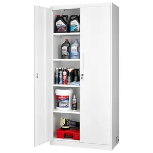 VEVOR Metal Storage Cabinet, Summervibes,Summervibes, 68.9 in Lockable Steel Garage Cabinet with 4 Adjustable Shelves, 2 Magnetic Doors, 2 Keys, 5 Tiers Tool Storage for Pantry, Warehouse, Basement, Laundry, Office, White