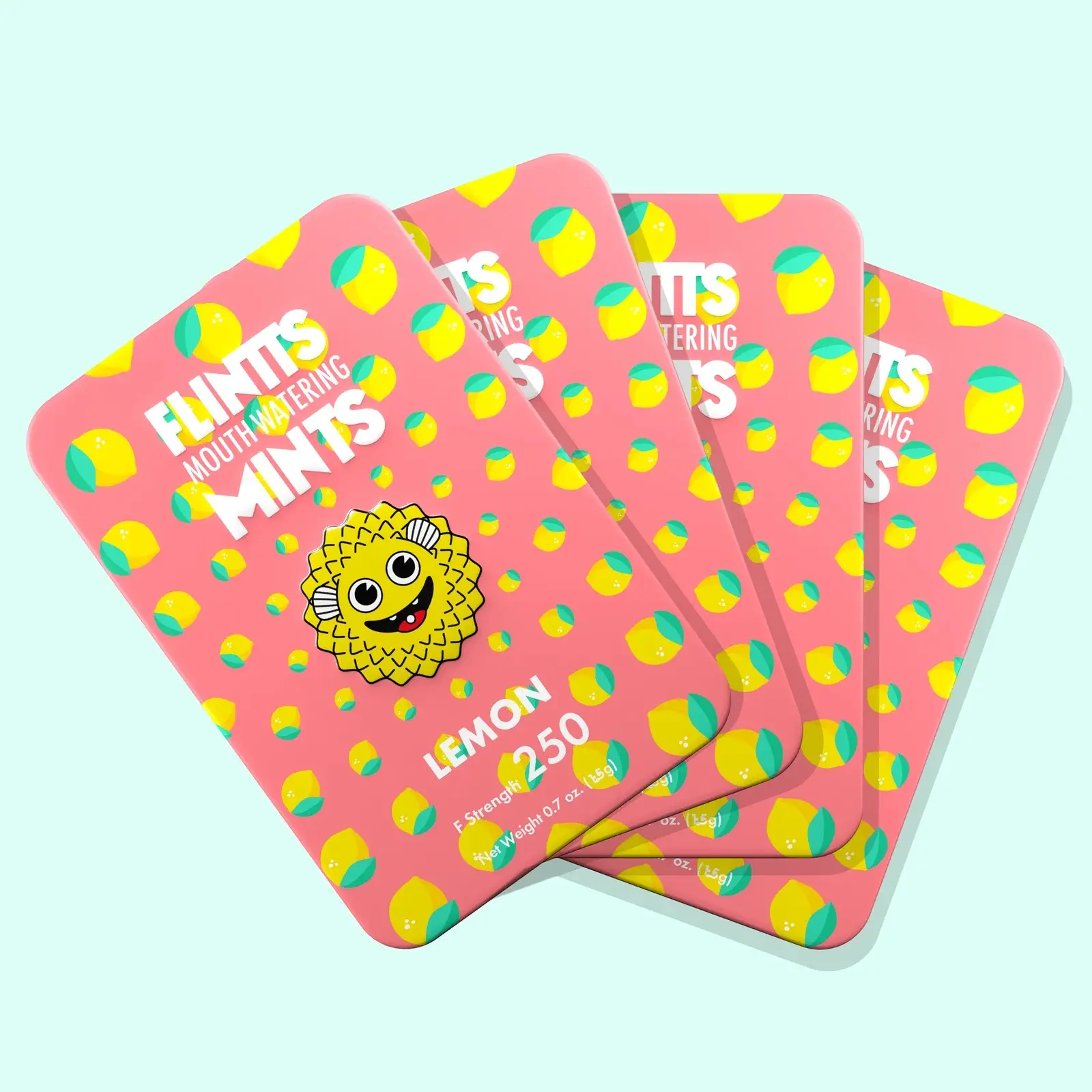Flintts Mouth Watering Mints 4 Pack- Lemon F 250 - Natural Flavors, Sugar-Free & Vegan, Dry Mouth Mints