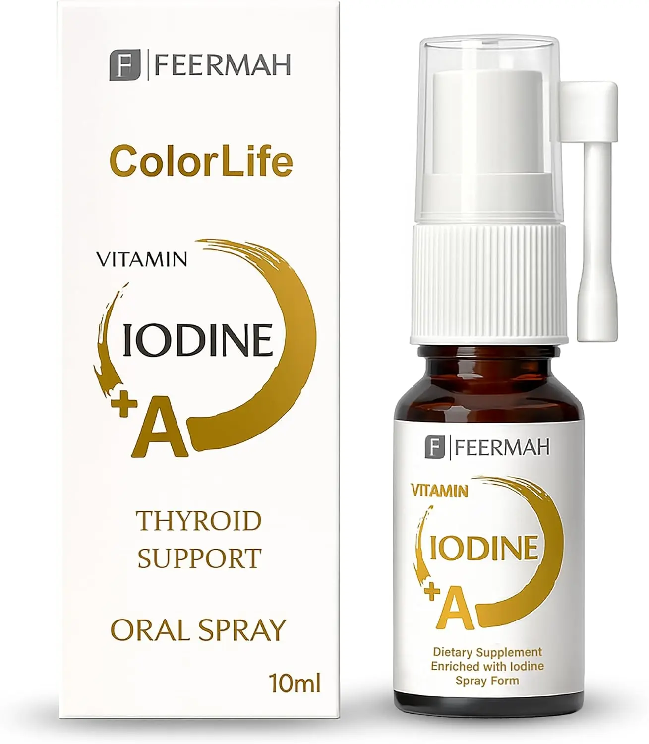 FEERMAH ColorLife Vitamin A & Iodine Sublingual Spray Healthcare Dietary Supplement for Thyroid Support & Energy Boost 10ml